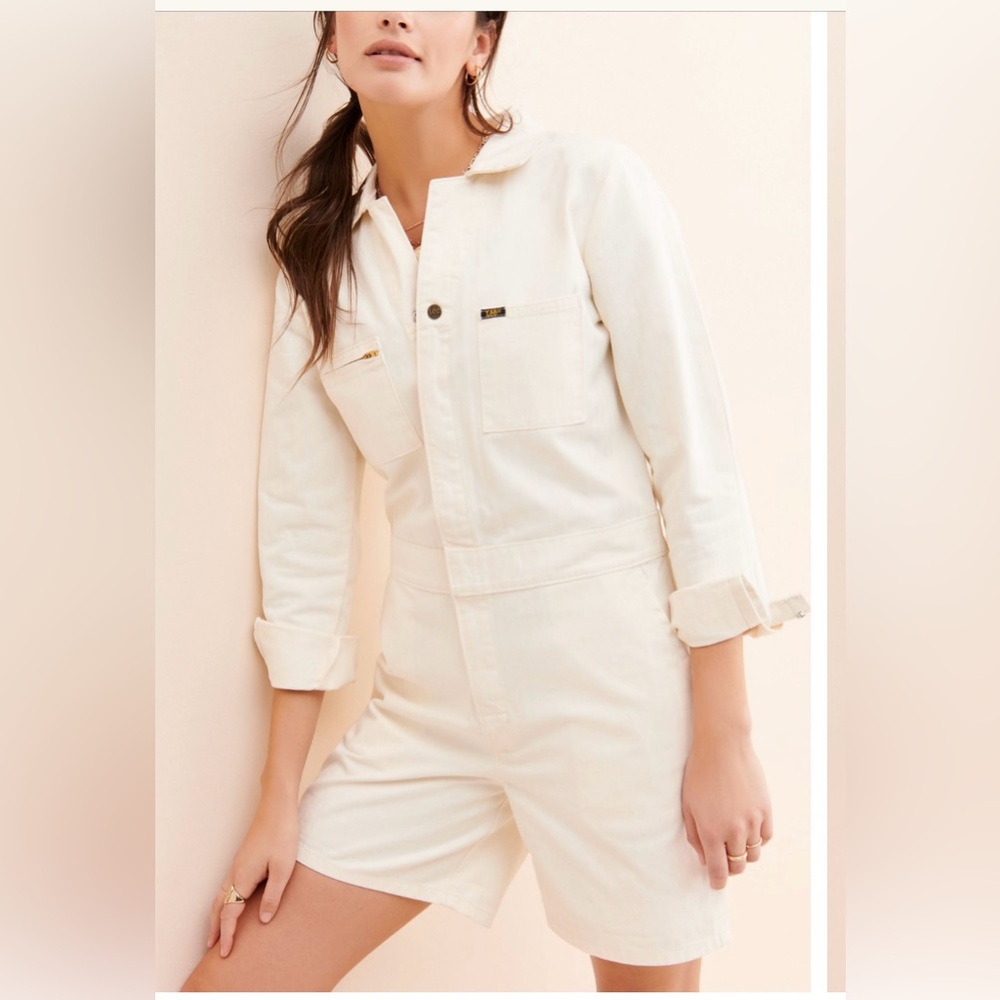 NWOT LEE UNION-ALLS,  Denim Vintage Style Romper Size Medium Color White - Picture 2 of 4